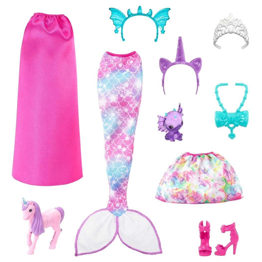 Barbie Doll, Mermaid Toys, Clothes and Accessories, Fantasy Dress-Up Set, Baby Unicorn and Dragon Pets??